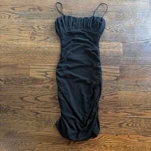 Princess Polly Black Ruched Spaghetti-Strap Midi Dress